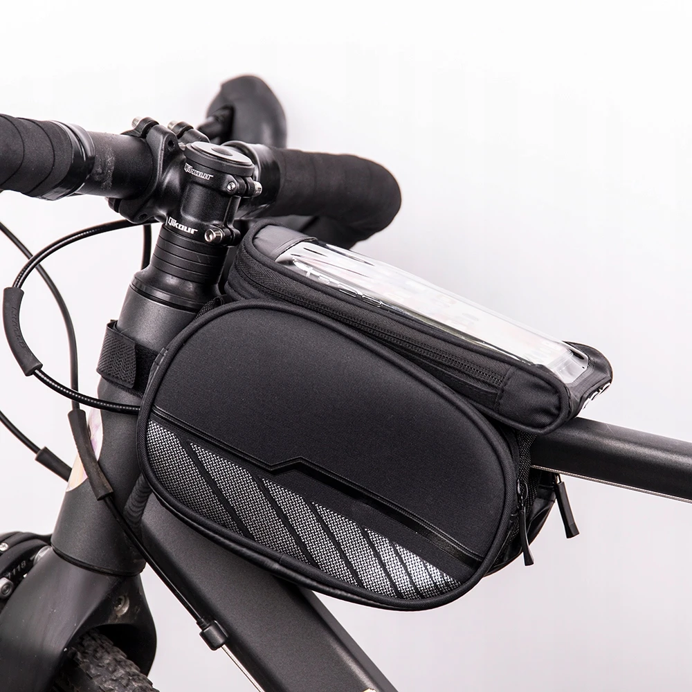Itel TelForceone Atsparus vandeniui bicycle frame bag with a removable phone dėklas, skirtas juodos spalvos