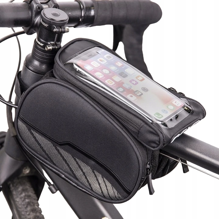 Itel TelForceone Atsparus vandeniui bicycle frame bag with a removable phone dėklas, skirtas juodos spalvos