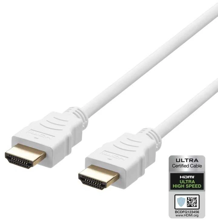 Ultra didelės spartos HDMI kabelis DELTACO 2M, eARC, QMS, 8K prie 60Hz, 4K prie 120Hz, baltas / HU-20A-R