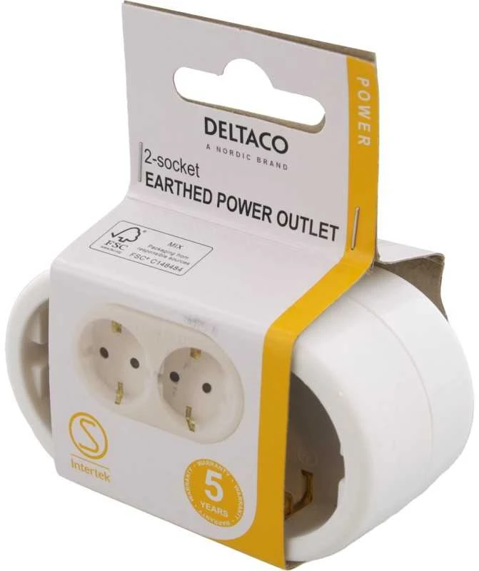 Įžemintas elektros lizdas DELTACO 2 lizdai, baltas / GT-987