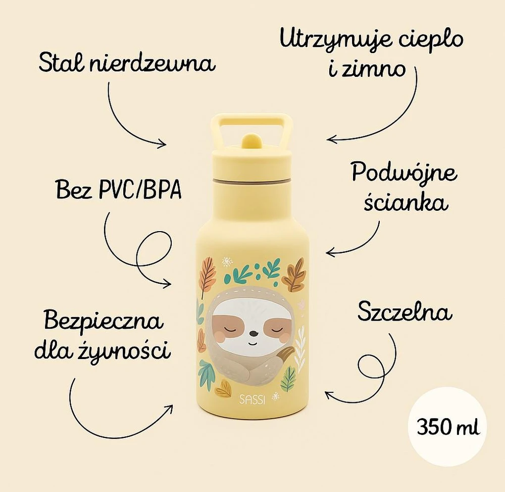 Gertuvė Izoliuota buteliai - Sassi Junior - Gnawy tinginys - 350 ml - Nerūdijantis plienas - Multicolor