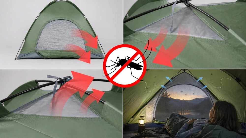 Jack Mors 4-AMENIŲ KEMPINGO PALAPINĖ, ATLIEKA VANDENIUI, AUKŠTAS GREITAS SURENGIMAS SU TINKLELIU nuo uodų