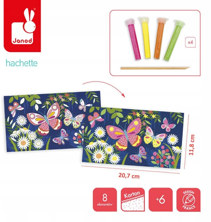 Janod Creative rinkinys Fluorescencinis smėlis Butterflies 6+
