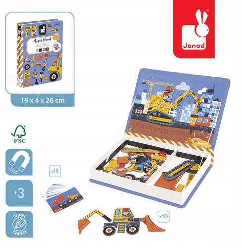Janod Magnetibook statybų aikštelė 3+ magnetiniai dėlionės