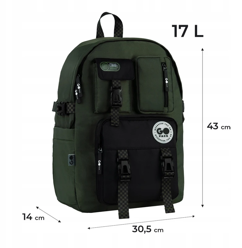 Jaunimo mokyklinė kuprinė berniukui, chaki spalvos vieno skyriaus GoPack nešiojamas kompiuteris