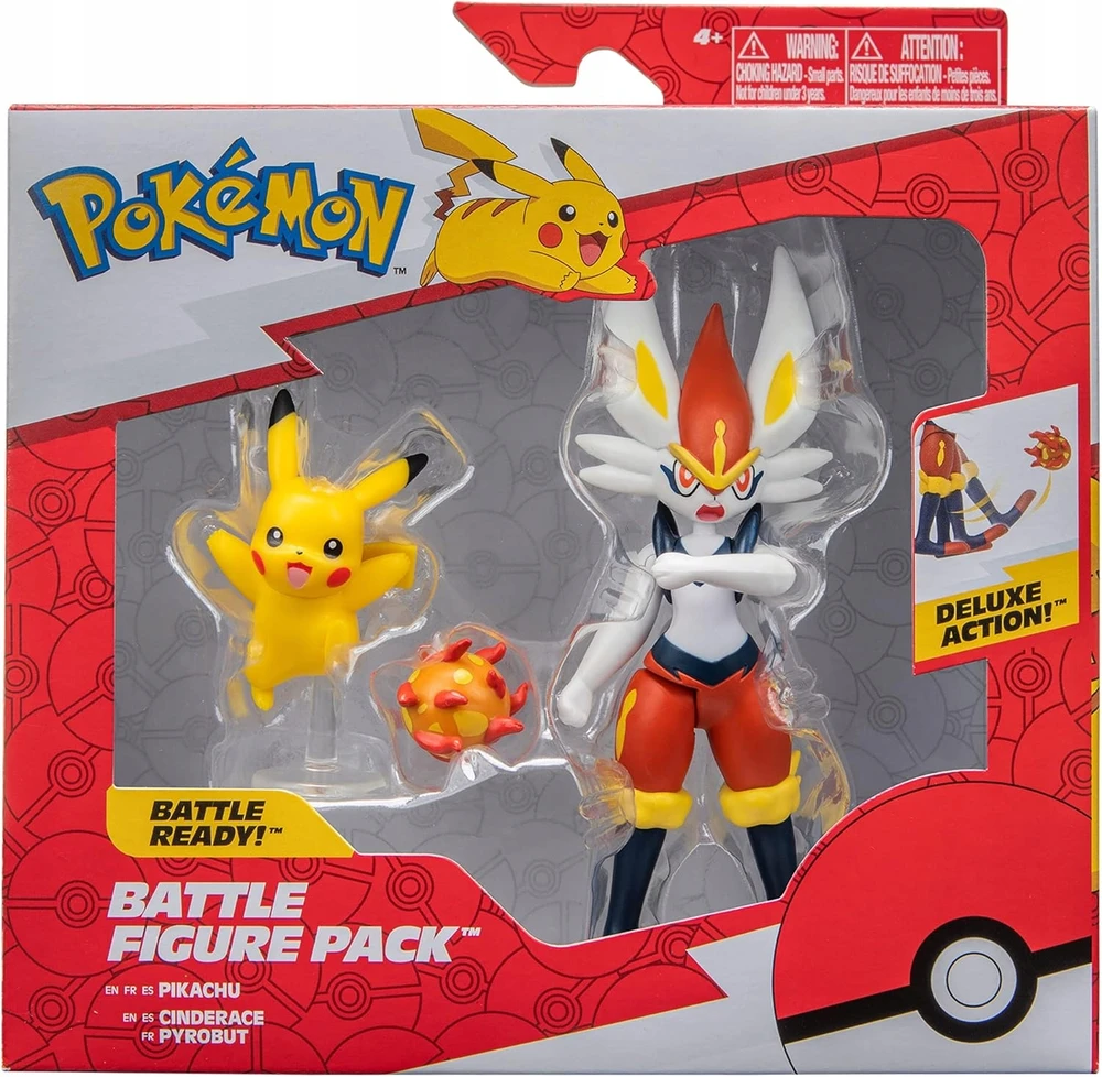 Jazwares Pokemon rinkinys 2 figūrėlės: Cinderace + Pikachu ir ugnies kamuolys PKW2904