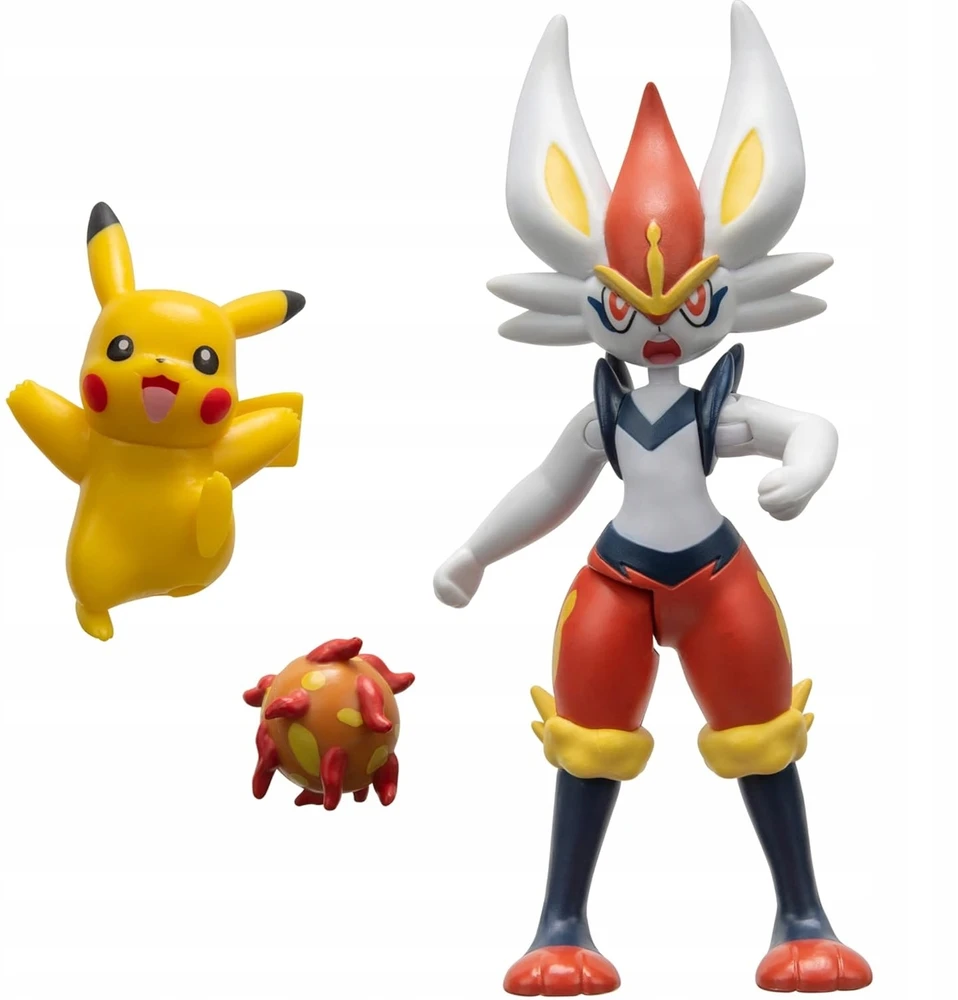 Jazwares Pokemon rinkinys 2 figūrėlės: Cinderace + Pikachu ir ugnies kamuolys PKW2904
