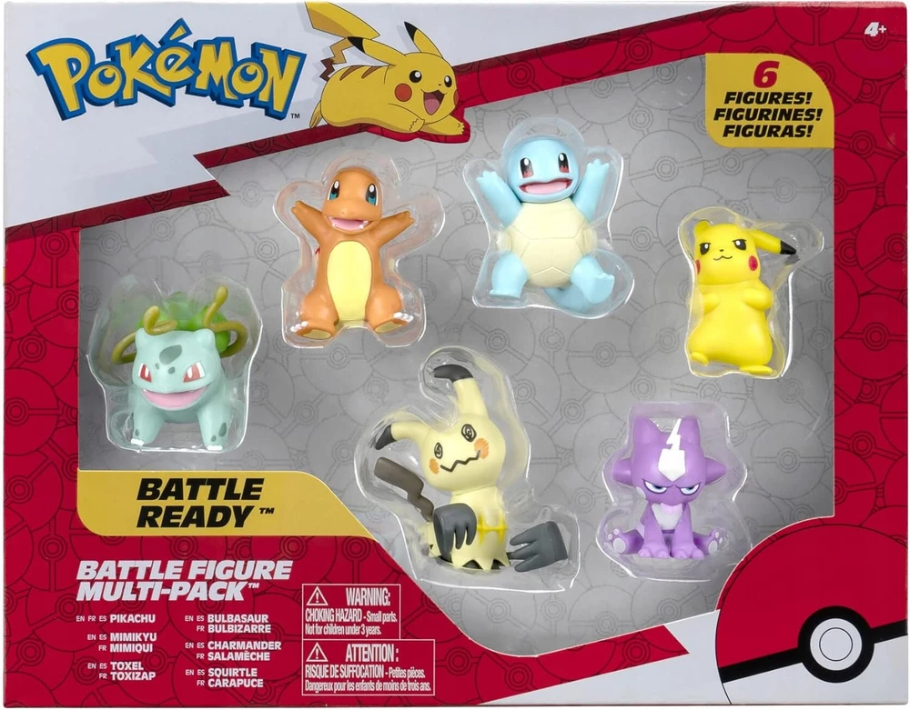 Jazwares Pokémon rinkinys iš 6 figūrėlių BATTLE READY MULTI-PACK Pikachu, Mimikyu, Toxel..