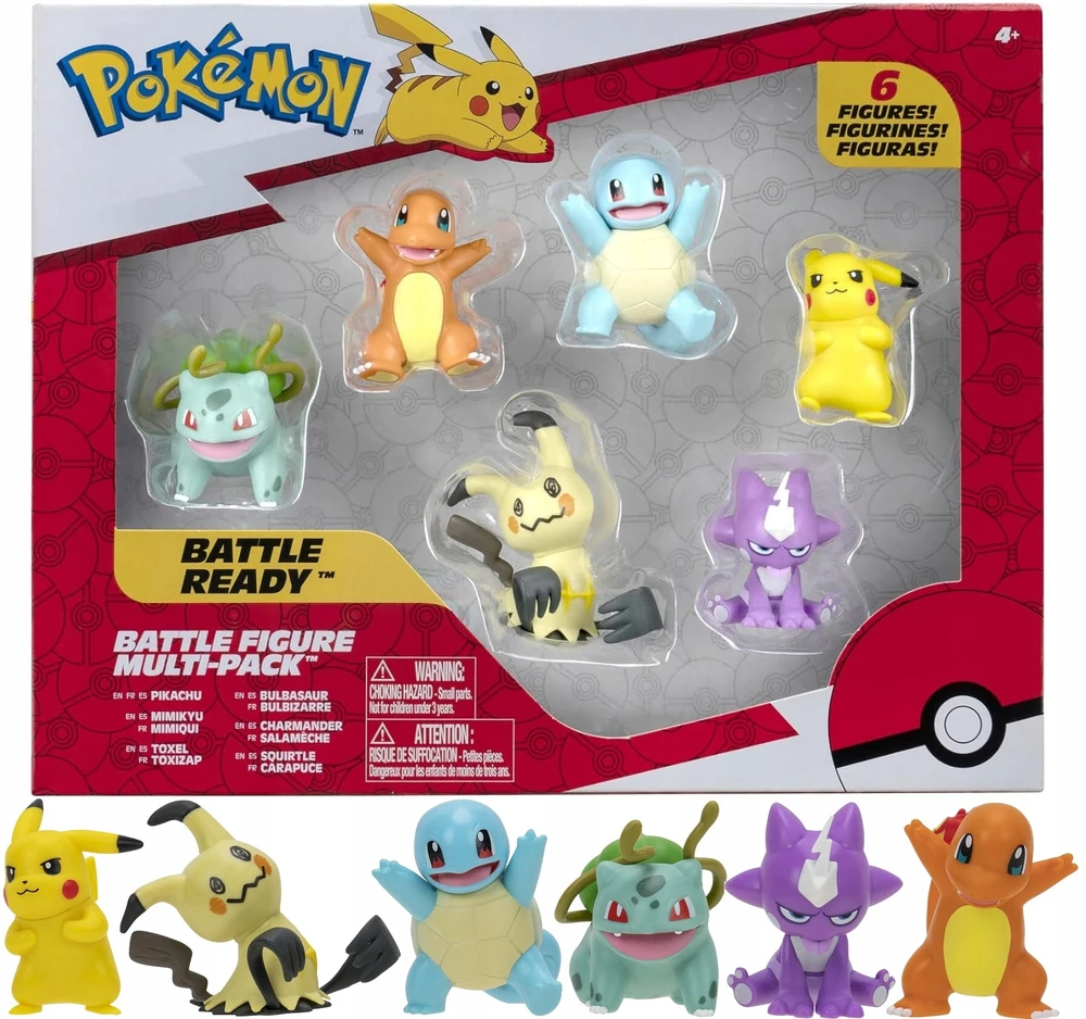 Jazwares Pokémon rinkinys iš 6 figūrėlių BATTLE READY MULTI-PACK Pikachu, Mimikyu, Toxel..