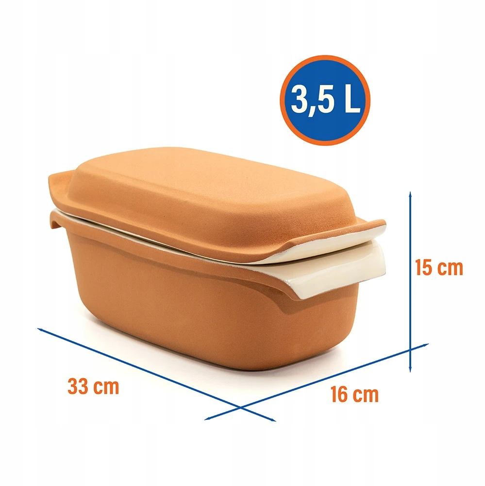 Jelux ROMĖNINIS MOLINIS PUODAS SU dangteliu, stačiakampis, glazūruotas 3,5L KEPINIMAS