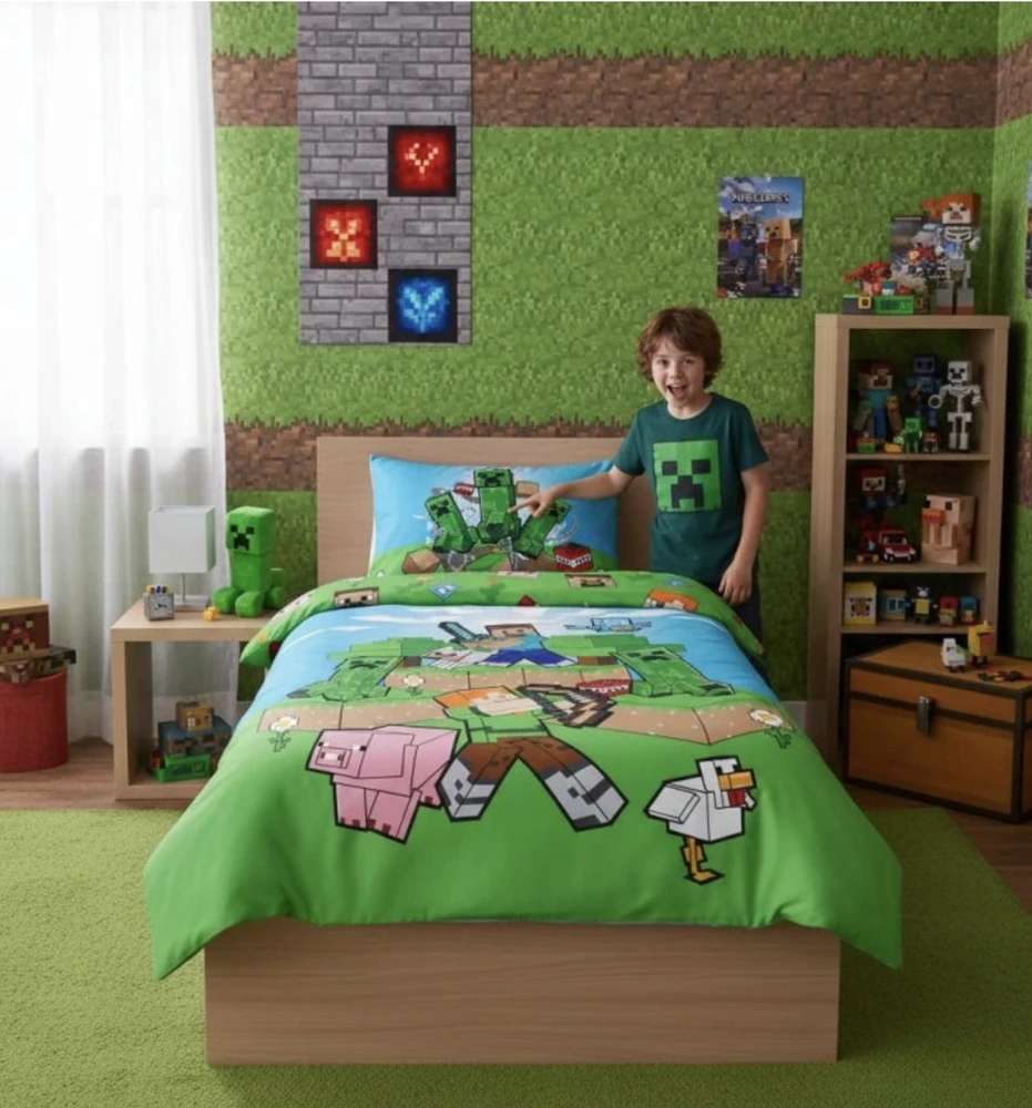 Patalynės komplektas Jerry Fabrics JAUNIMO PATALYS 140X200 MINECRAFT VAIKŲ MEDVILNĖ 70X90 STEVE ALEX