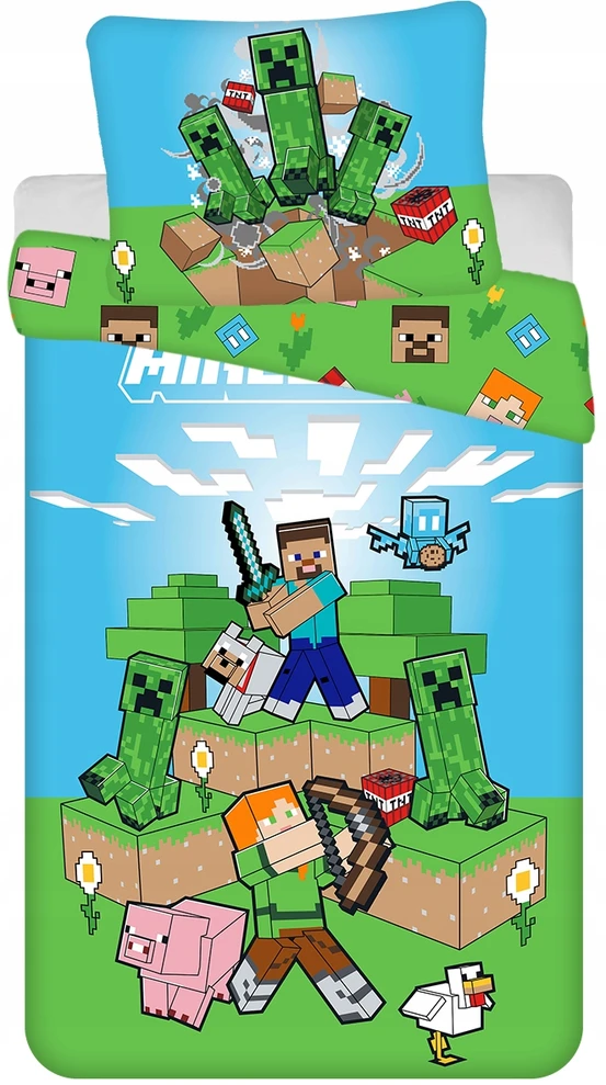 Patalynės komplektas Jerry Fabrics JAUNIMO PATALYS 140X200 MINECRAFT VAIKŲ MEDVILNĖ 70X90 STEVE ALEX