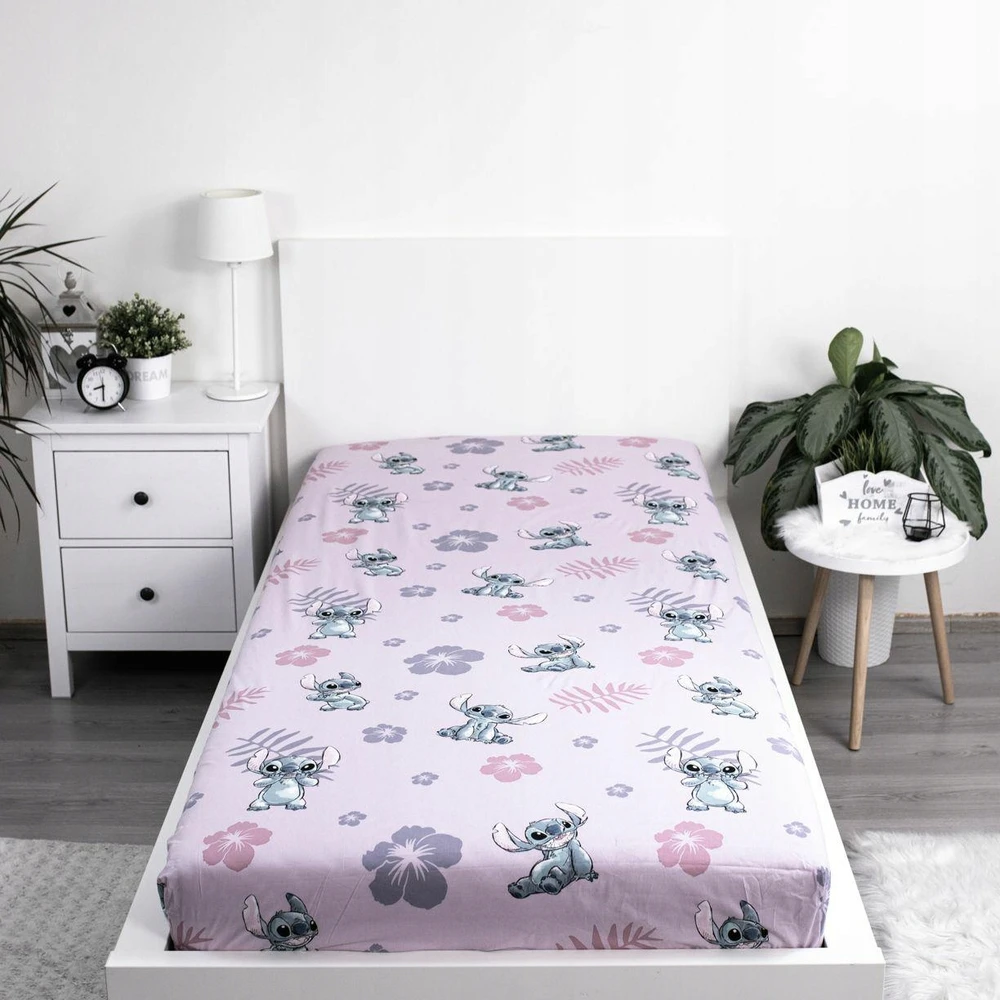 Jerry Fabrics Medvilninė paklodė 90x200 Lilo ir Stitch rožinė vaikams