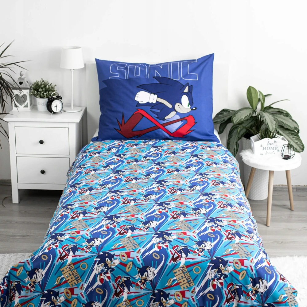 Jerry Fabrics Medvilninė patalynė 140x200 Sonic Let`s go mėlyna pagalvės užvalkalas 70x90