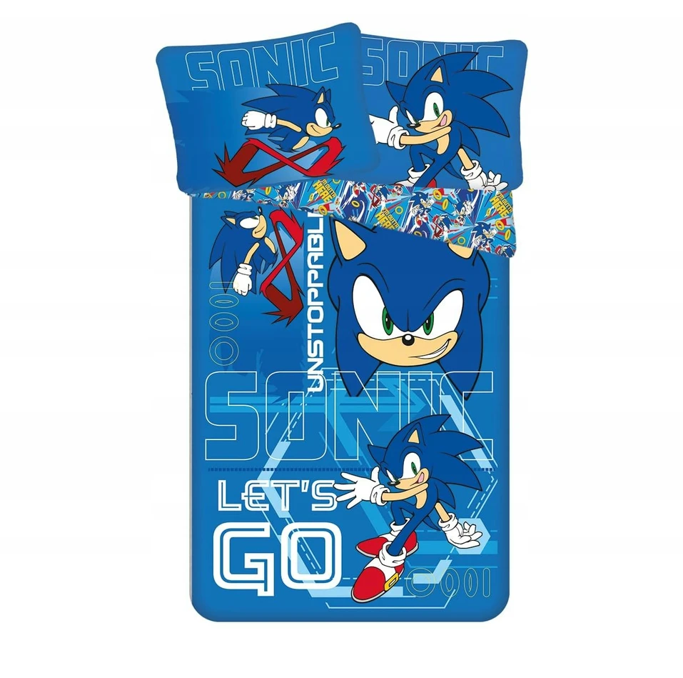 Jerry Fabrics Medvilninė patalynė 140x200 Sonic Let`s go mėlyna pagalvės užvalkalas 70x90