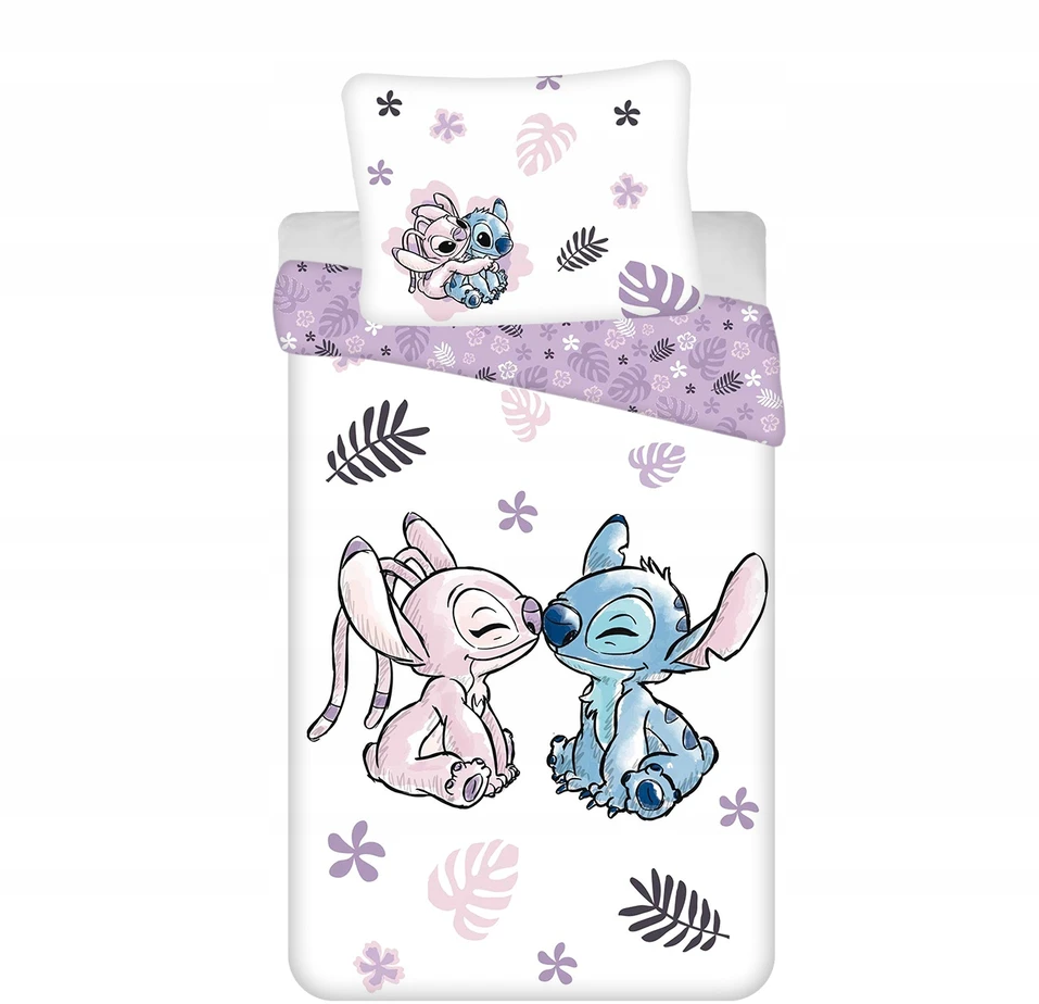 Jerry Fabrics Patalynė 140x200 Lilo and Stitch balta violetinė pagalvės užvalkalas 70x90 rugpjūčio mėn.