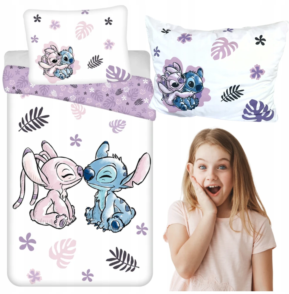 Jerry Fabrics Patalynė 140x200 Lilo and Stitch balta violetinė pagalvės užvalkalas 70x90 rugpjūčio mėn.