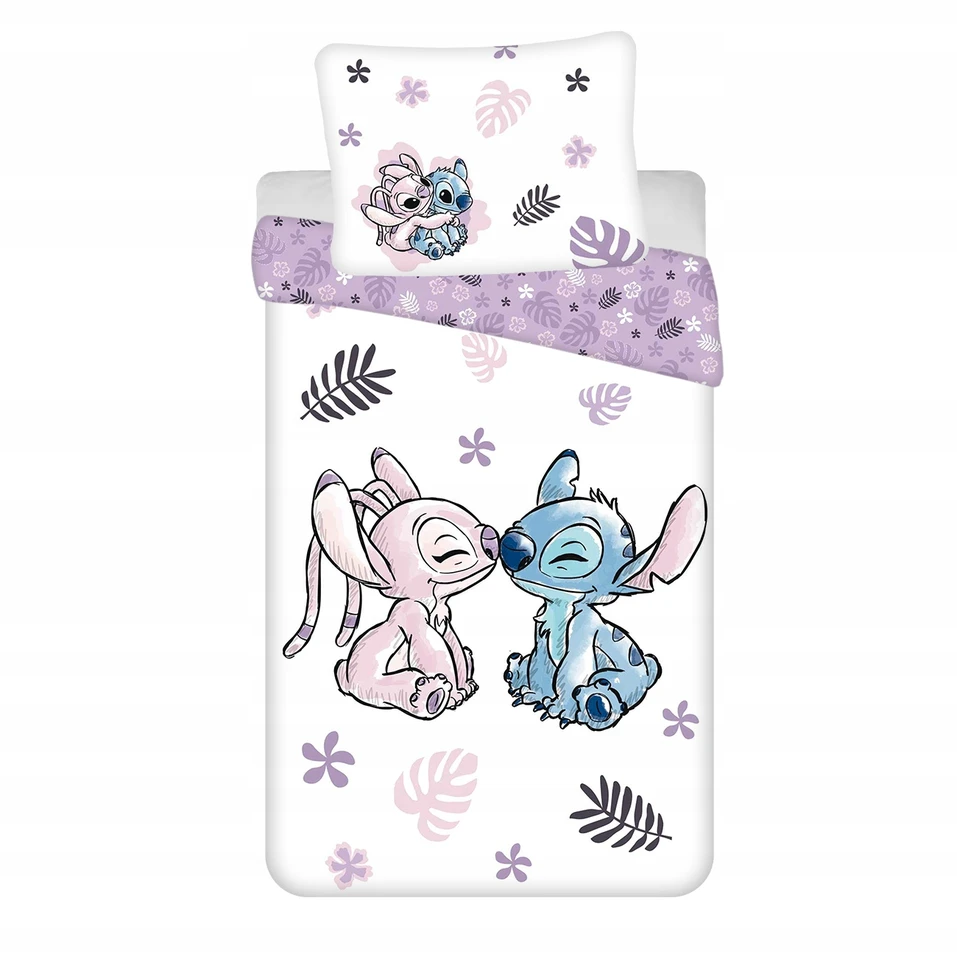 Jerry Fabrics Patalynė 140x200 Lilo and Stitch balta violetinė pagalvės užvalkalas 70x90 rugpjūčio mėn.