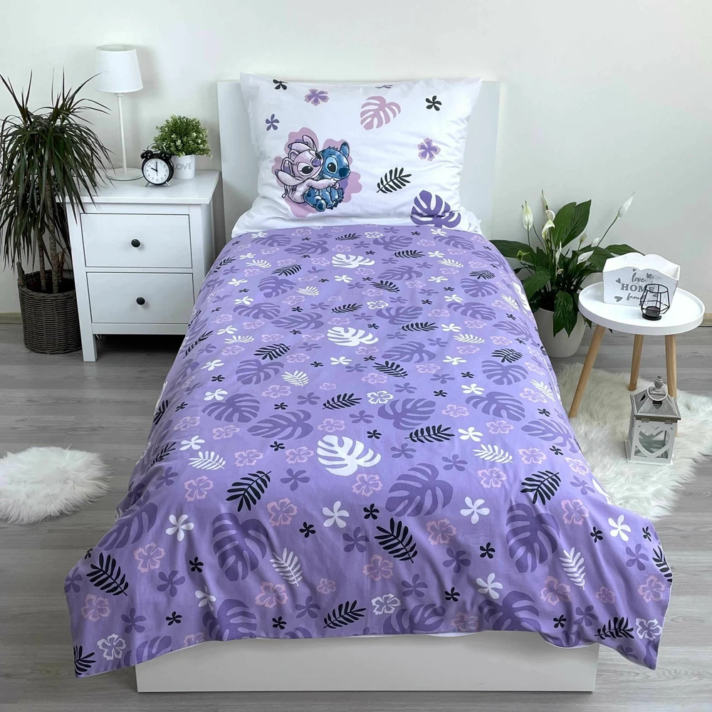 Jerry Fabrics Patalynė 140x200 Lilo and Stitch balta violetinė pagalvės užvalkalas 70x90 rugpjūčio mėn.