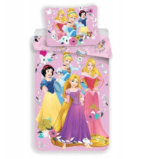 Jerry Fabrics Princesės patalynė 140x200 Princess Cinderella Snow Baltas Aurora Bella rožinė
