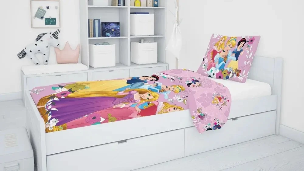 Jerry Fabrics Princesės patalynė 140x200 Princess Cinderella Snow Baltas Aurora Bella rožinė