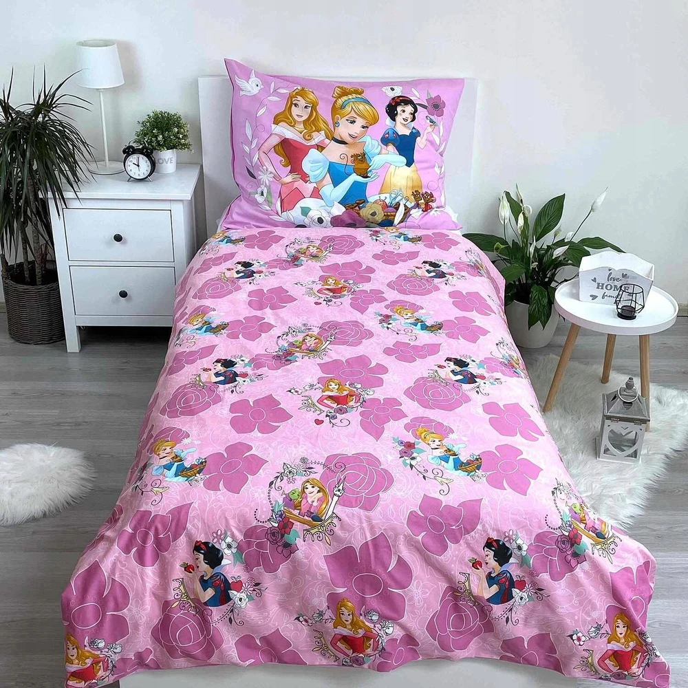 Jerry Fabrics Princesės patalynė 140x200 Princess Cinderella Snow Baltas Aurora Bella rožinė