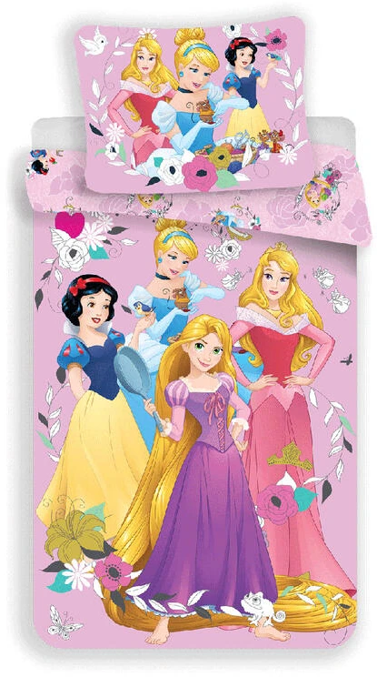 Jerry Fabrics Princesės patalynė 140x200 Princess Cinderella Snow Baltas Aurora Bella rožinė