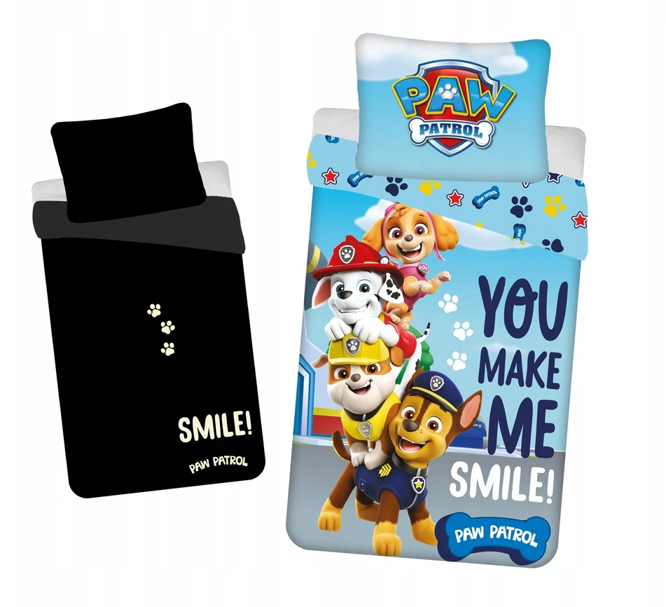 Jerry Fabrics Švytinti patalynė 140x200 Paw Patrol mėlyna pagalvės užvalkalas 70x90