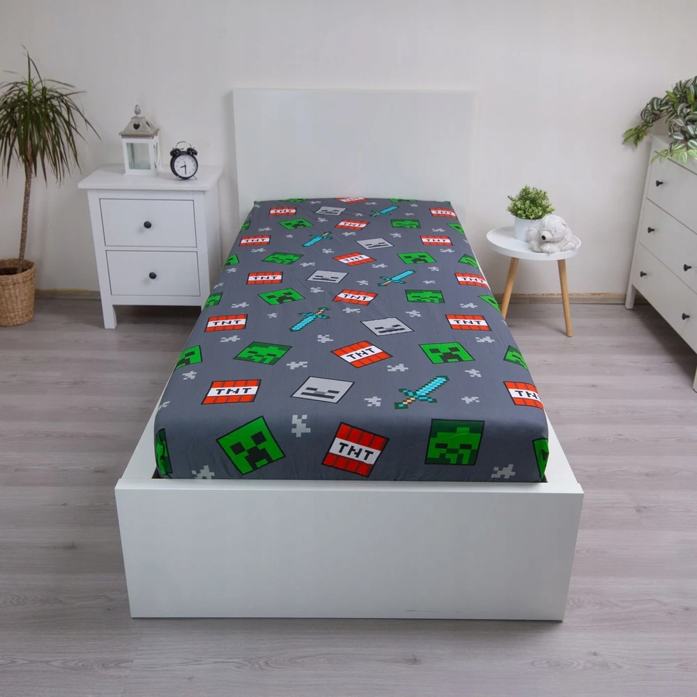 Jerry Fabrics Vaikiška paklodynė su guma Minecraft, 90x200 cm