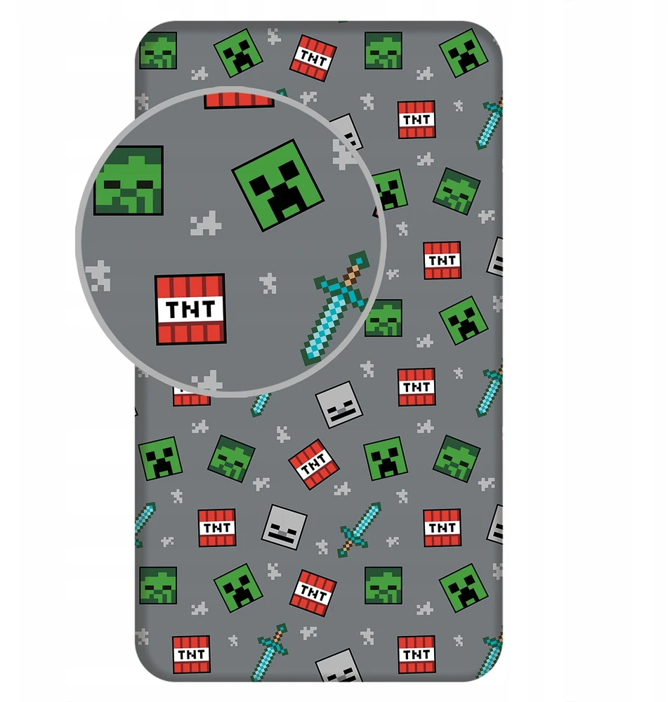 Jerry Fabrics Vaikiška paklodynė su guma Minecraft, 90x200 cm