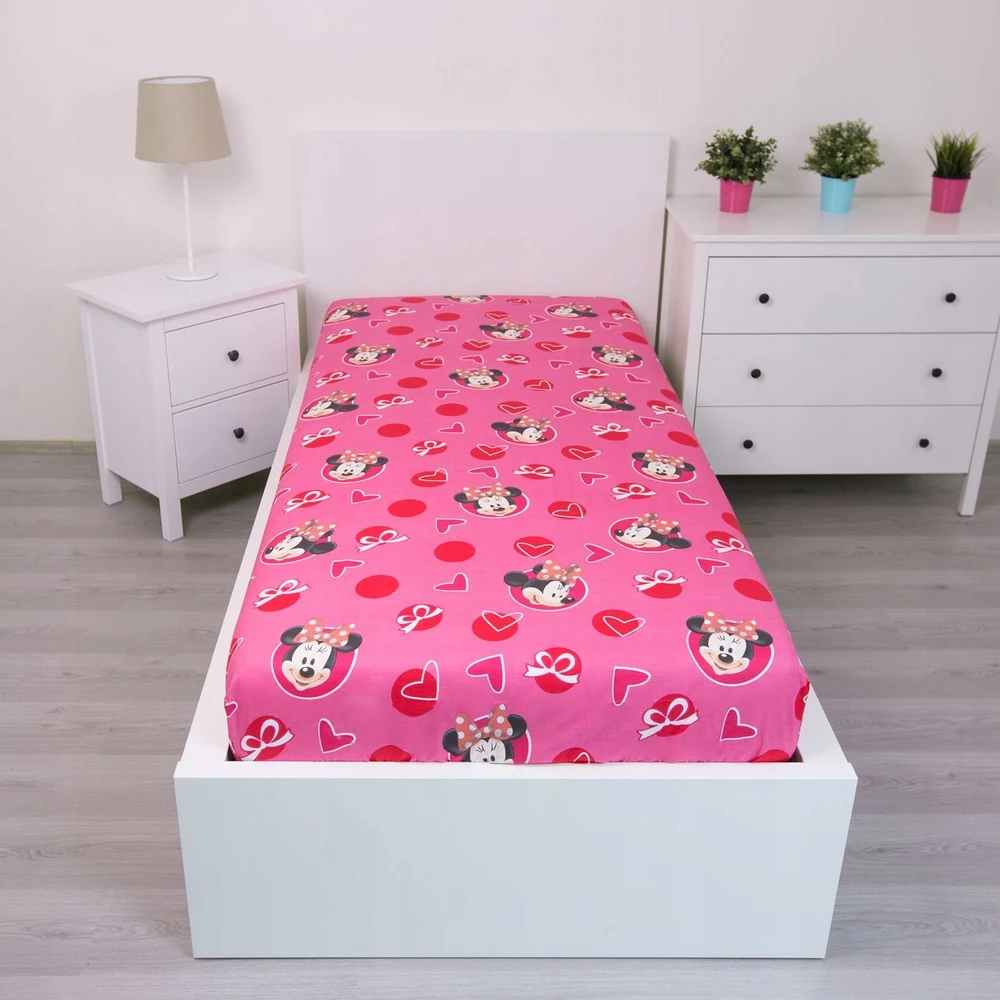 Jerry Fabrics VAIKŲ MEDVILNINĖ PALANKA su elastine juostele 90x200 MINNIE MOUSE Rožinis