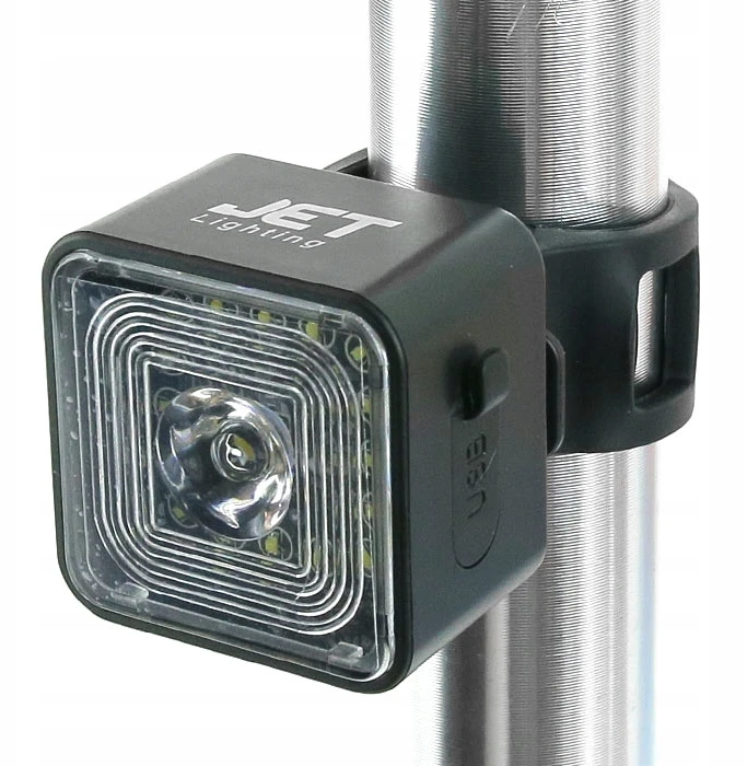 JET Dviračio lempa dviračio kuprinei priekyje AU136F "CUBE" 100 liumenų USB L350