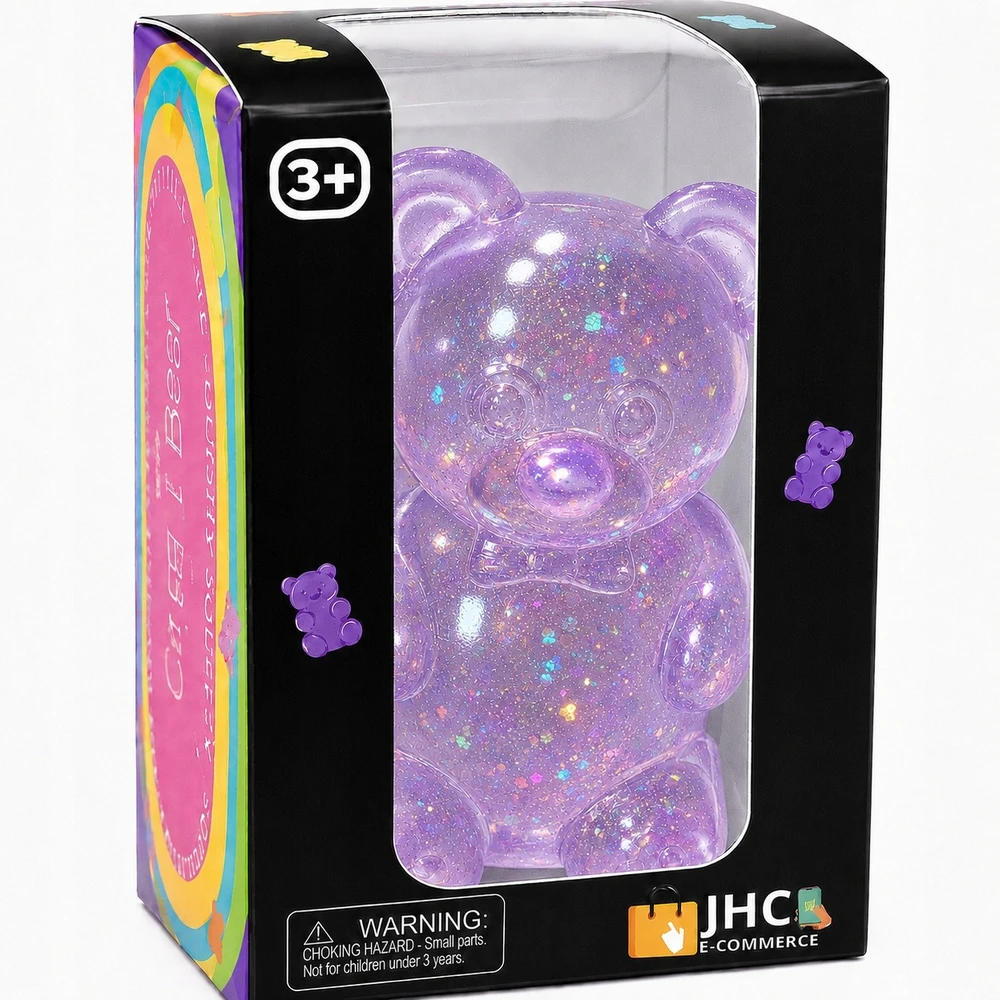 Jhc E Commerce Blizgučiai nuo streso meškiukas Squishy Gniotek Sensory Squeeze Violetinė