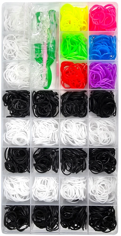 Jhc E Commerce Didelis rinkinys apyrankėms iš guminių juostelių gaminti div Juodas Baltas COLOURS