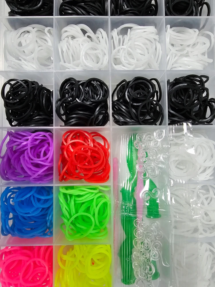 Jhc E Commerce Didelis rinkinys apyrankėms iš guminių juostelių gaminti div Juodas Baltas COLOURS