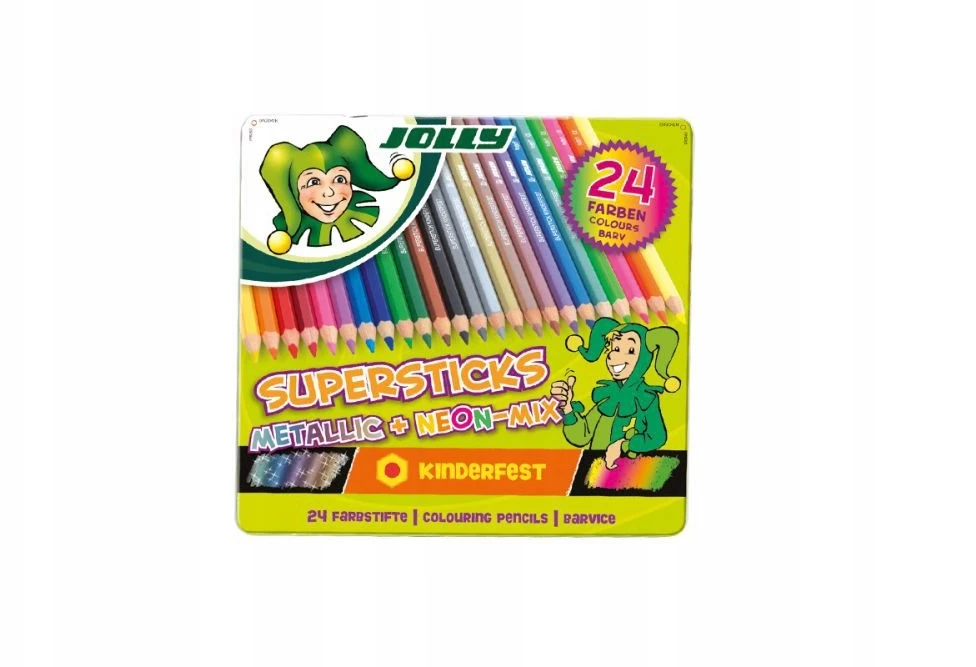 Jolly Metallic+ Neon Kreidelės, 24 vnt. metalinėje dėžutėje