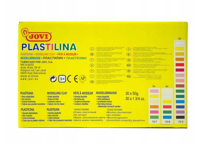 Jovi Plastelino rinkinys 30 vnt. po 50g - 6 fluorescencinės spalvos