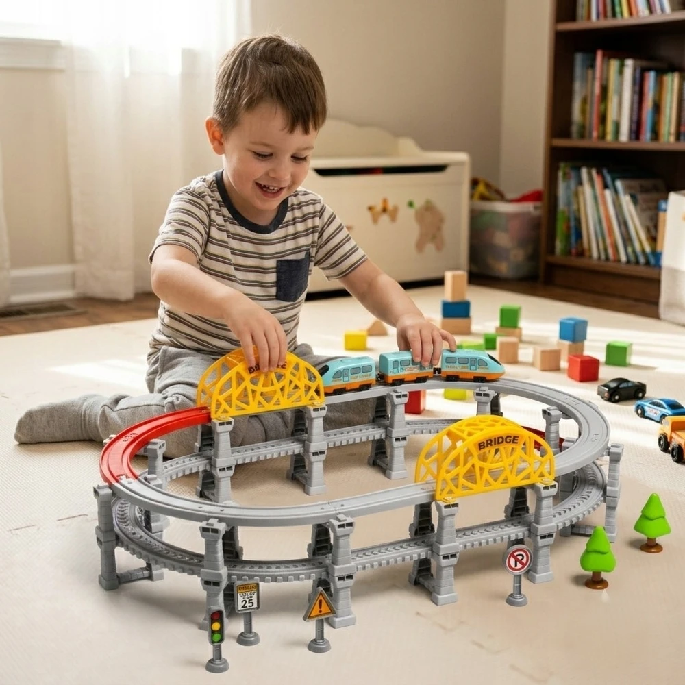 Joy4Kids Wielopoziomowa Kolejka elektrinė 140 dalys Duży Tor Pociąg Wagony