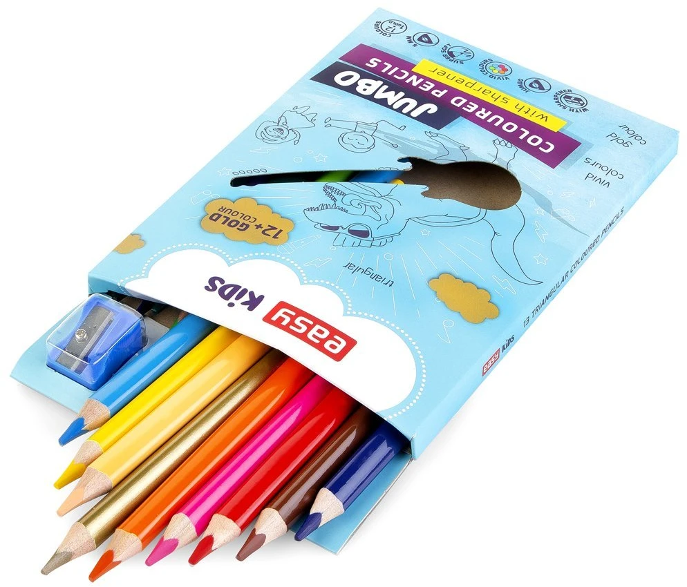 Jumbo trikampiai pieštukai 13 spalvų EASY - Easy Stationery