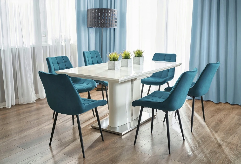 Jumi MINŠTOS VALGOMO KĖDĖS 2x VELŪRO MODERNĖ MĖLYNA KĖDĖ