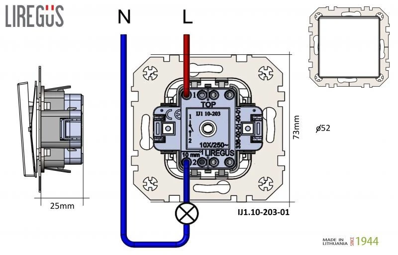 Liregus 1 pozicijos jungiklis EPSILON, metalo spalvos (be rėmelio)