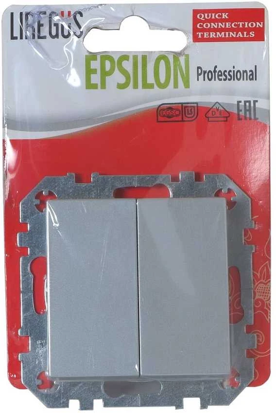 Liregus 2 pozicijų jungiklis EPSILON, metalo spalvos (be rėmelio)