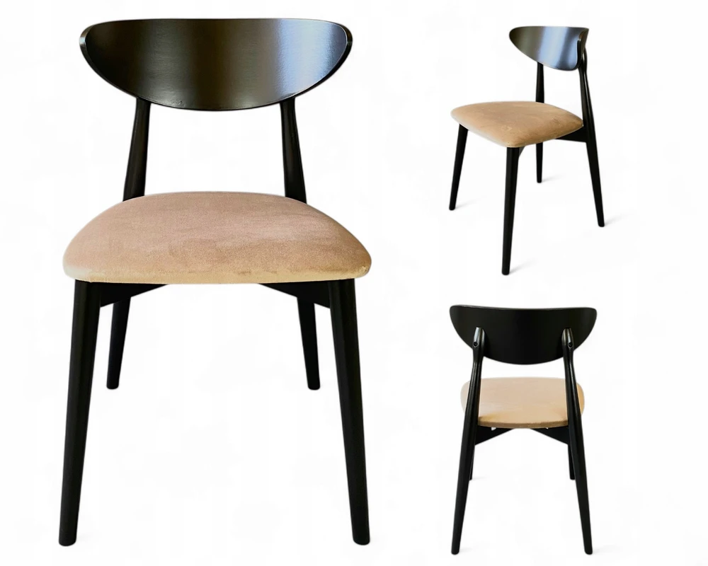 Juoda apmušta medinė valgomojo kėdė japandi loft retro COLORS