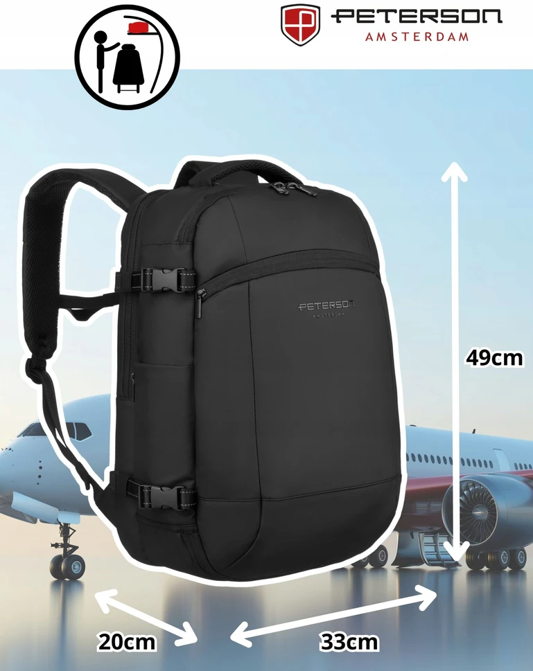 Juoda kelioninė kuprinė su vakuuminiu skyriumi ir USB jungtimi - Peterson