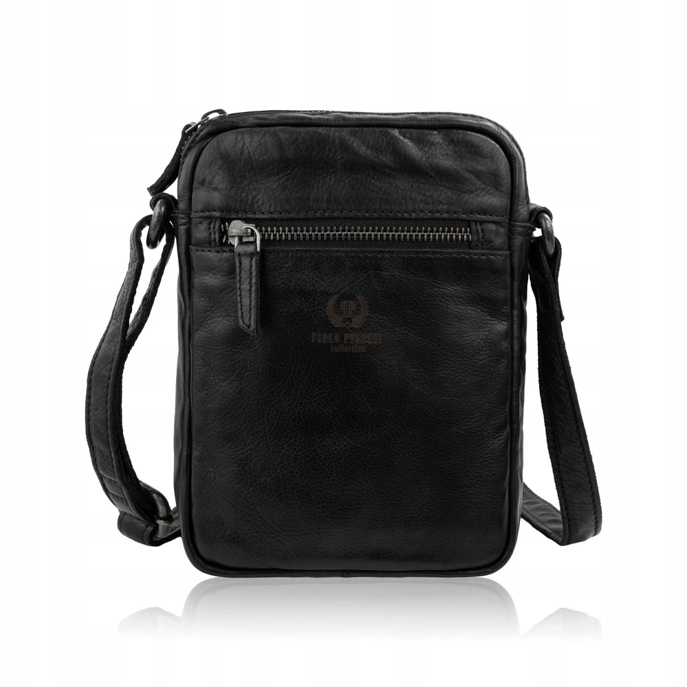 Juoda vyriška odinė rankinė per petį iš „washed leather“ odos, „Paolo Peruzzi“ SL-03-CSBL