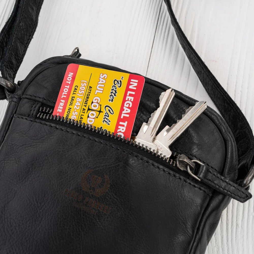 Juoda vyriška odinė rankinė per petį iš „washed leather“ odos, „Paolo Peruzzi“ SL-03-CSBL