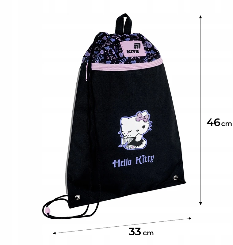 Juodas mokyklinis batų krepšys mergaitėms su Hello Kitty Kite kišene