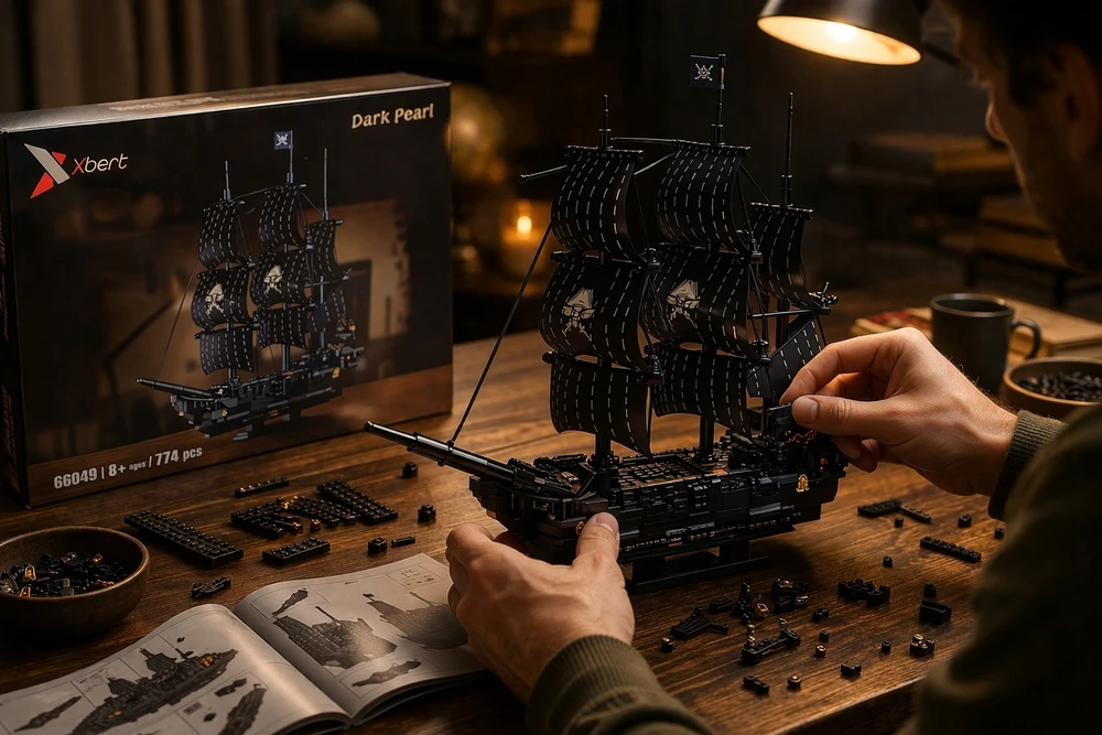 Juodas Pearl Pirate Ship Dark Pearl 774 Blocks Pirate Ship Model 8+