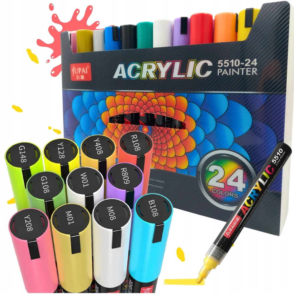 Jupai Akrilinių markerių rinkinys – 24 spalvos (4 mm)