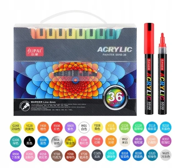 Jupai Markery flamastry akrylowe 36 vnt/kpl WODOODPORNE